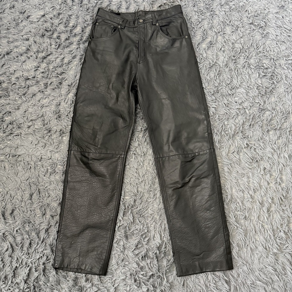 Bagazio Black Leather Pants Men's Size 30x31 Button Fly Rockstar Moto Chrome